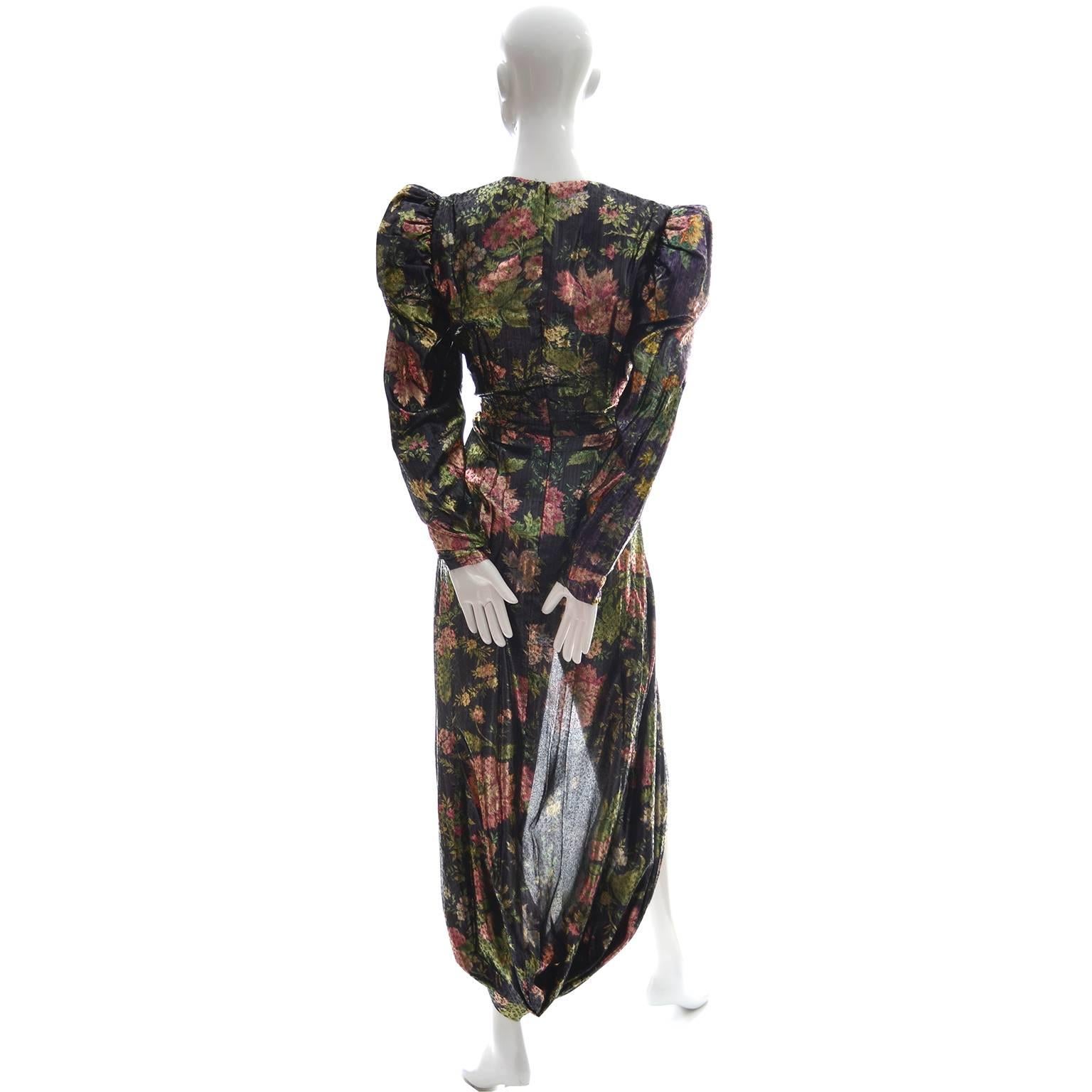 Arnold Scaasi Metallic Floral Vintage Dress Front Slit Evening Semi Bubble Hem 2
