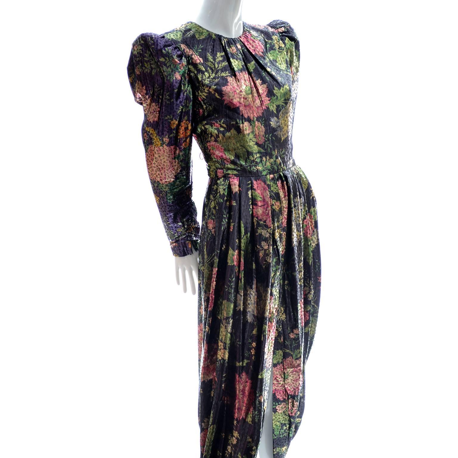 Arnold Scaasi Metallic Floral Vintage Dress Front Slit Evening Semi Bubble Hem 1