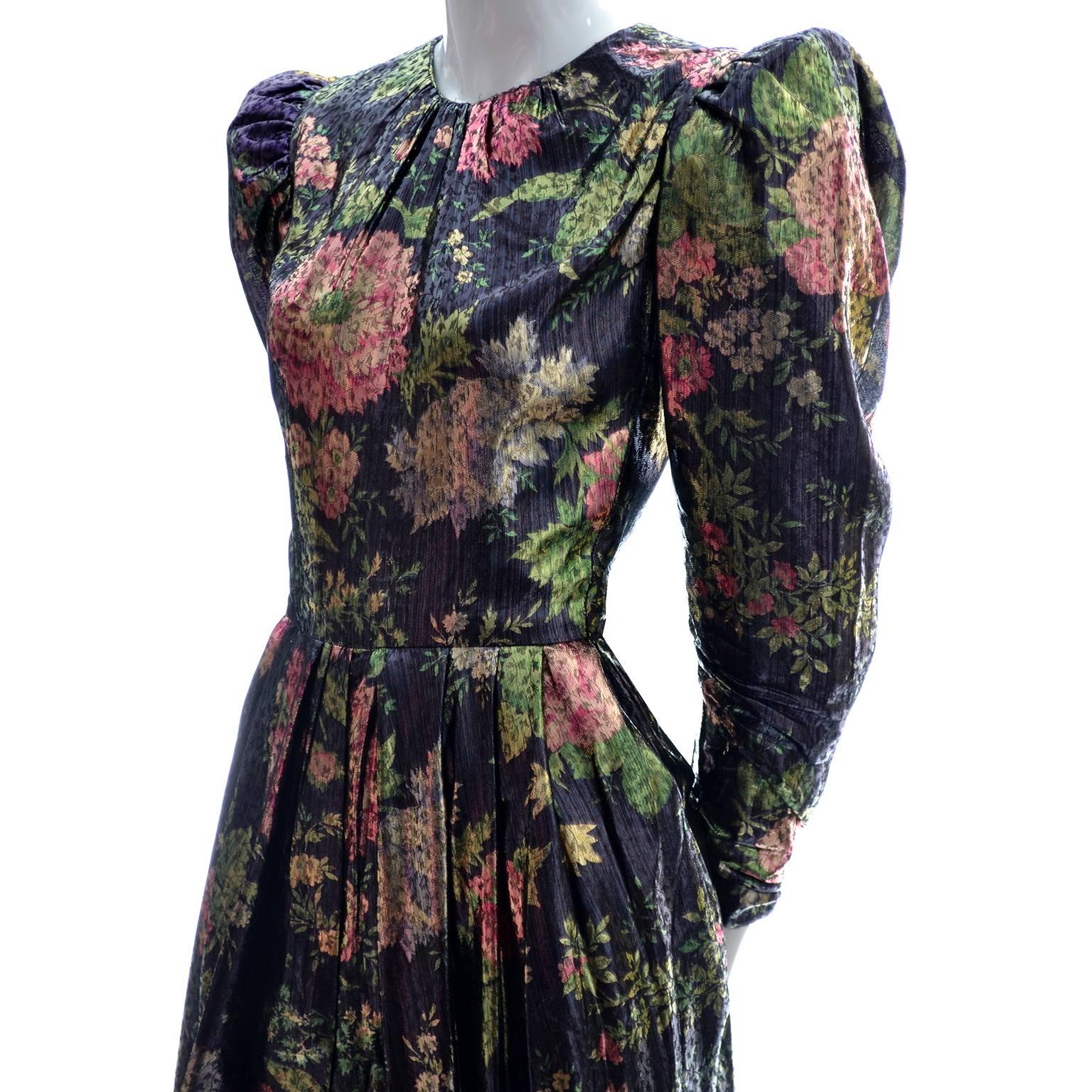 Arnold Scaasi Metallic Floral Vintage Dress Front Slit Evening Semi Bubble Hem 3