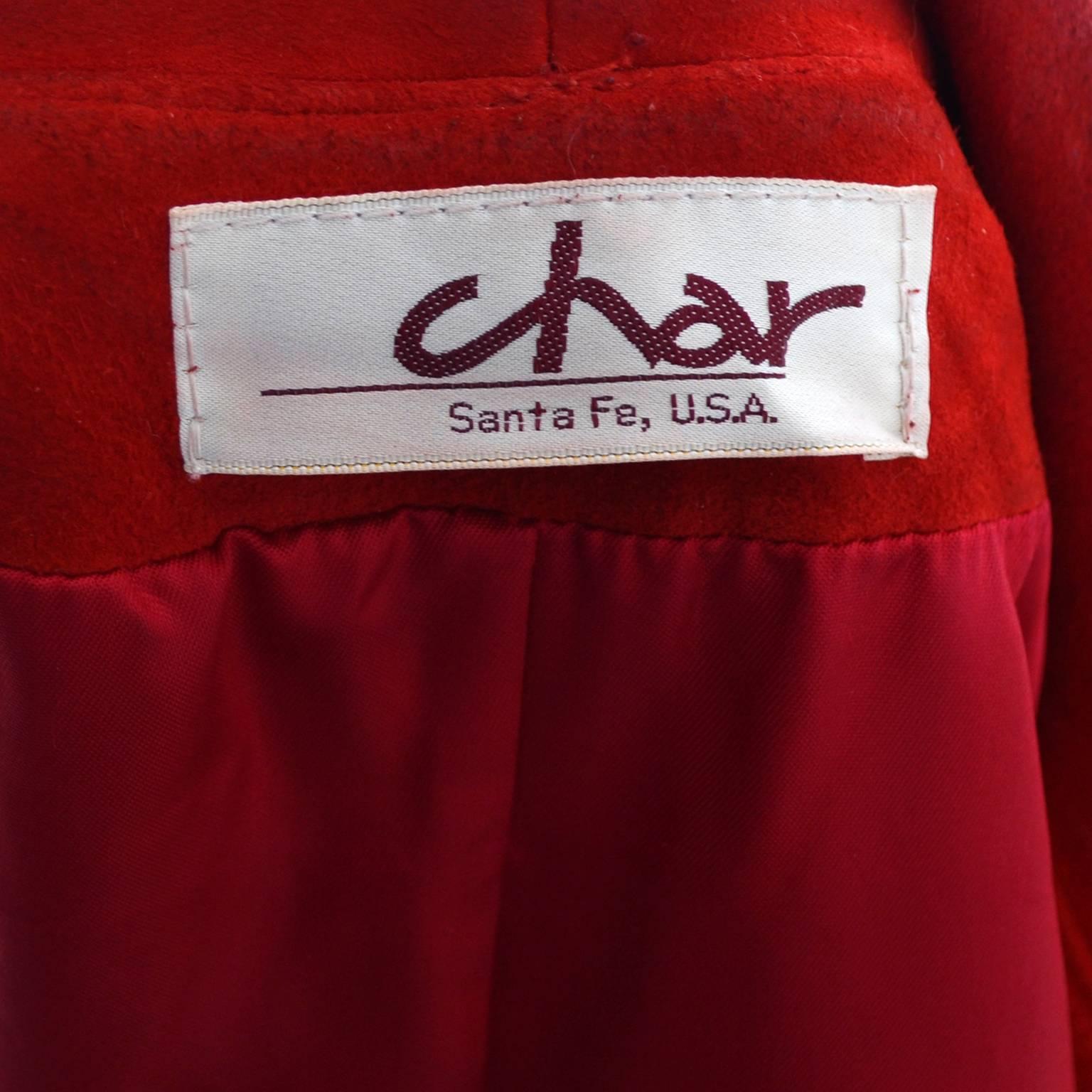 Vintage Char Santa Fe Cherry Red Soft Suede Jacket Fringe Beading  In Excellent Condition In Portland, OR