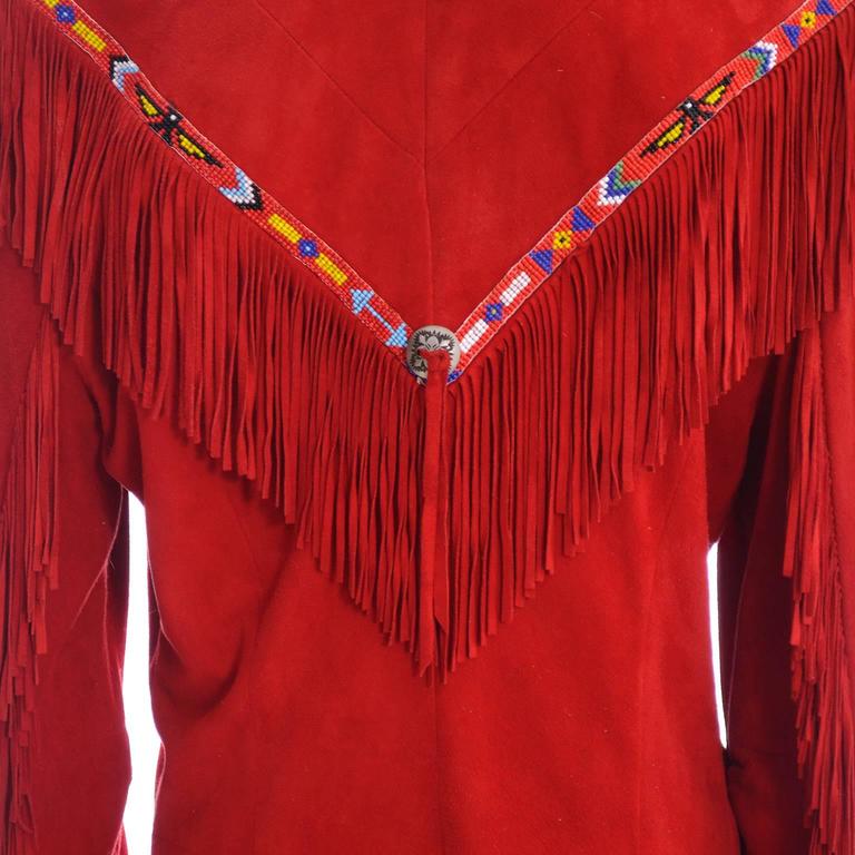 Vintage Char Santa Fe Cherry Red Soft Suede Jacket Fringe Beading at ...