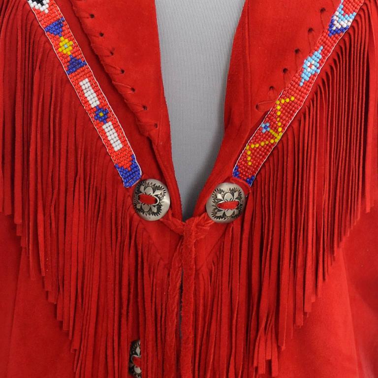 Vintage Char Santa Fe Cherry Red Soft Suede Jacket Fringe Beading at ...