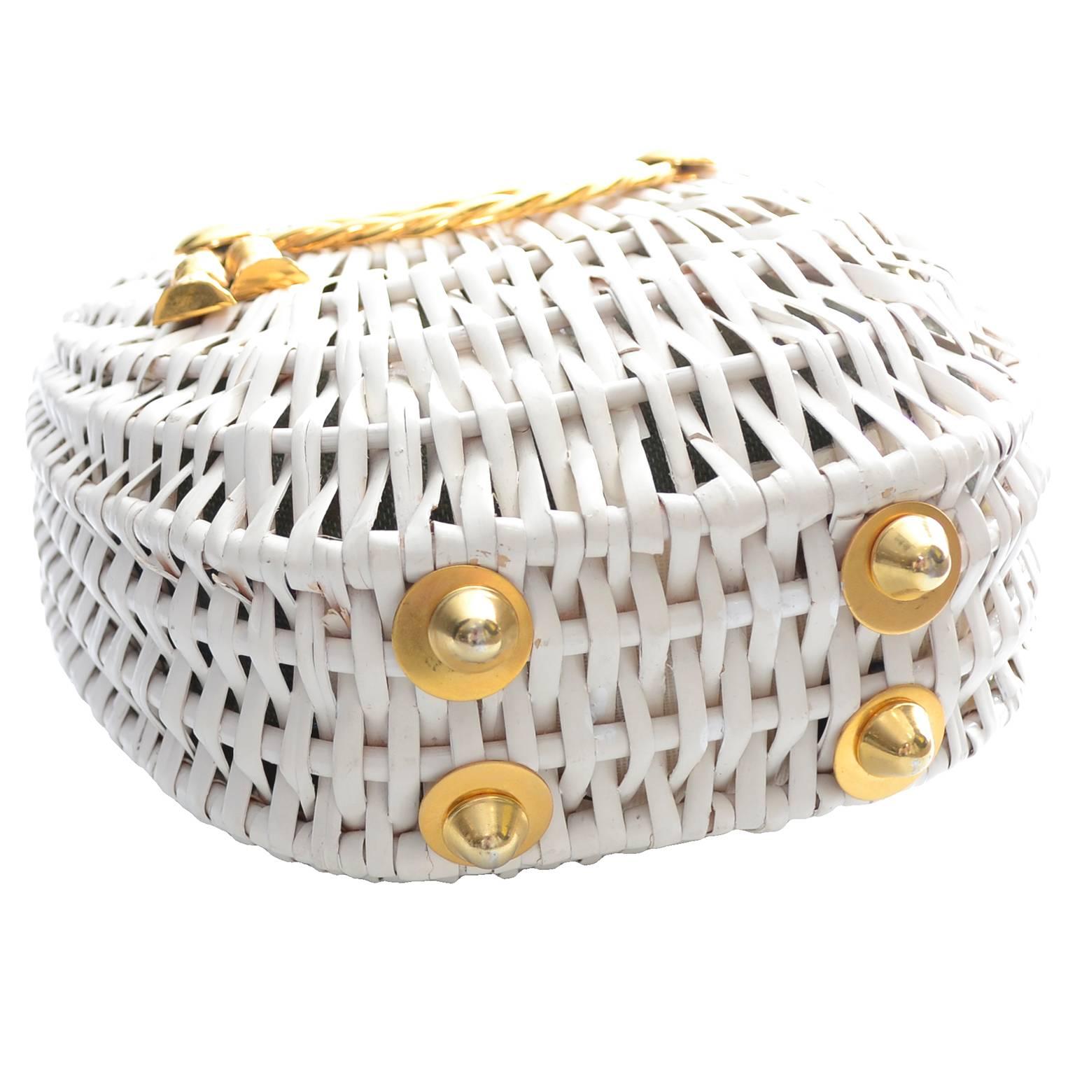 Women's Koret Vintage Handbag White Straw Built in Coin Purse 1960's Summer Bag