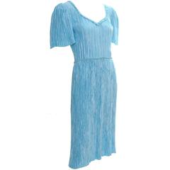 Mary McFadden Couture Vintage Dress Blue Fortuny Style Pleats in Size 4