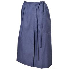 1970s YSL Vintage Skirt Faux Wrap Chambray Yves Saint Laurent As New 1