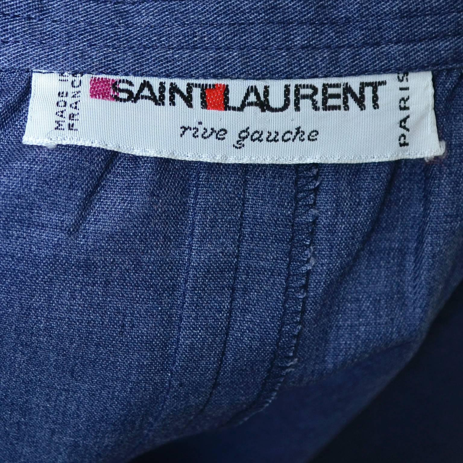 1970s YSL Vintage Skirt Faux Wrap Chambray Yves Saint Laurent As New  In Excellent Condition In Portland, OR