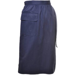 1970s Vintage YSL Skirt Navy Blue Wrap Skirt French Size 40 US 8