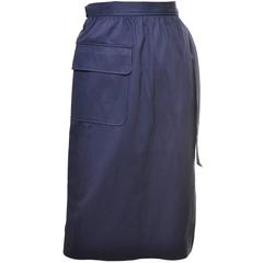 1970s Vintage YSL Skirt Navy Blue Wrap Skirt French Size 40 US 8 8
