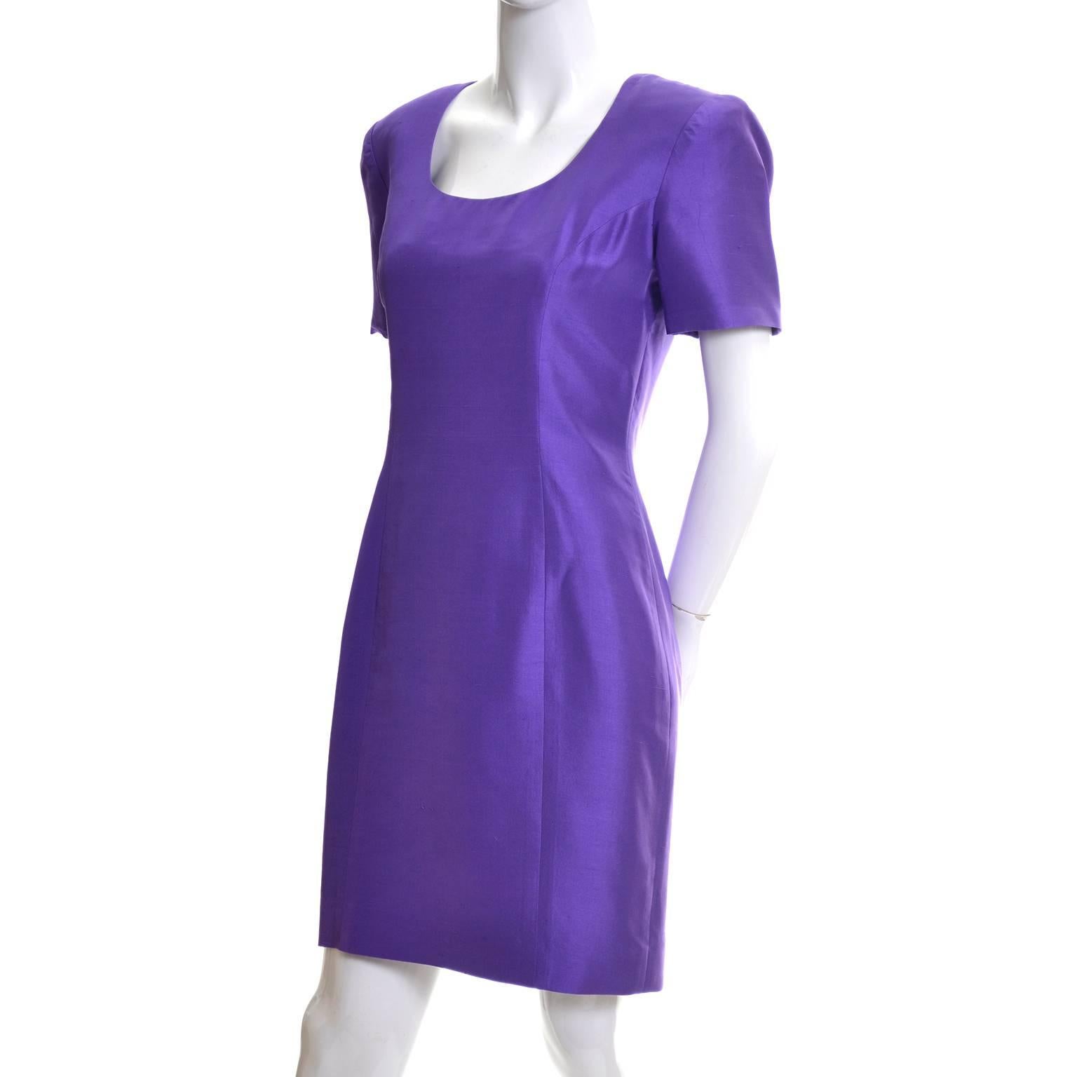 1990s Purple Silk Scaasi Vintage Dress As New Size 2/4 In Excellent Condition In Portland, OR