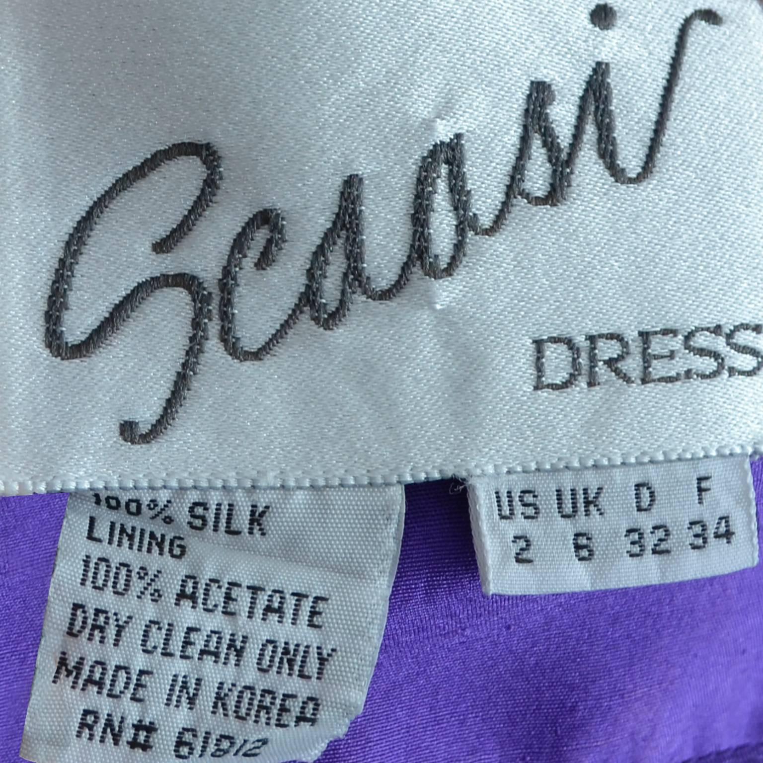 1990s Purple Silk Scaasi Vintage Dress As New Size 2/4 1