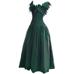 Victor Costa 1980s Used Dress Iridescent Green Ballgown Evening Gown 6/8