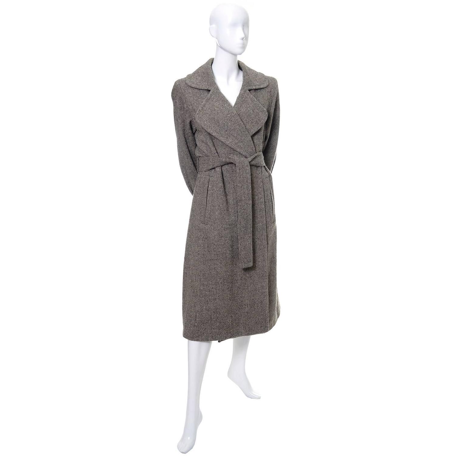 Wool 1990s Vintage YSL Trench Coat Tweed Yves Saint Laurent France Size