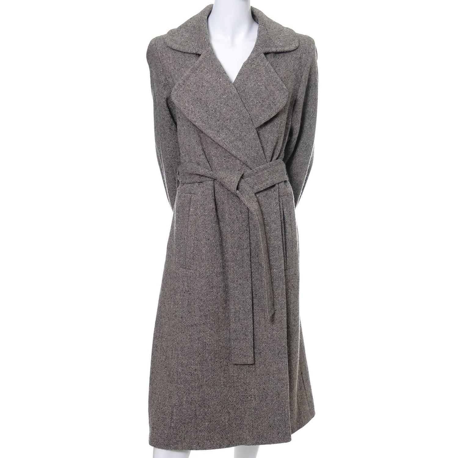 Wool 1990s Vintage YSL Trench Coat Tweed Yves Saint Laurent France Size