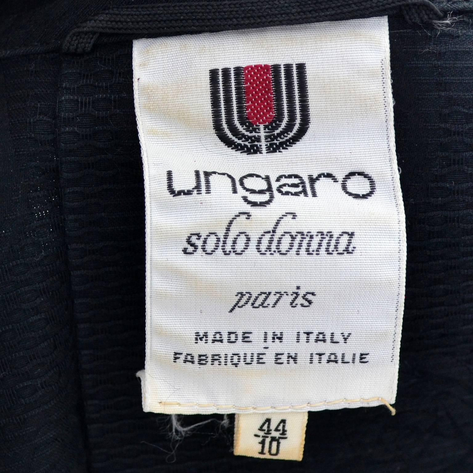 Black 1980s Emanuel Ungaro Vintage Blazer Jacket Solo Donna Rose Pattern 1980s 10