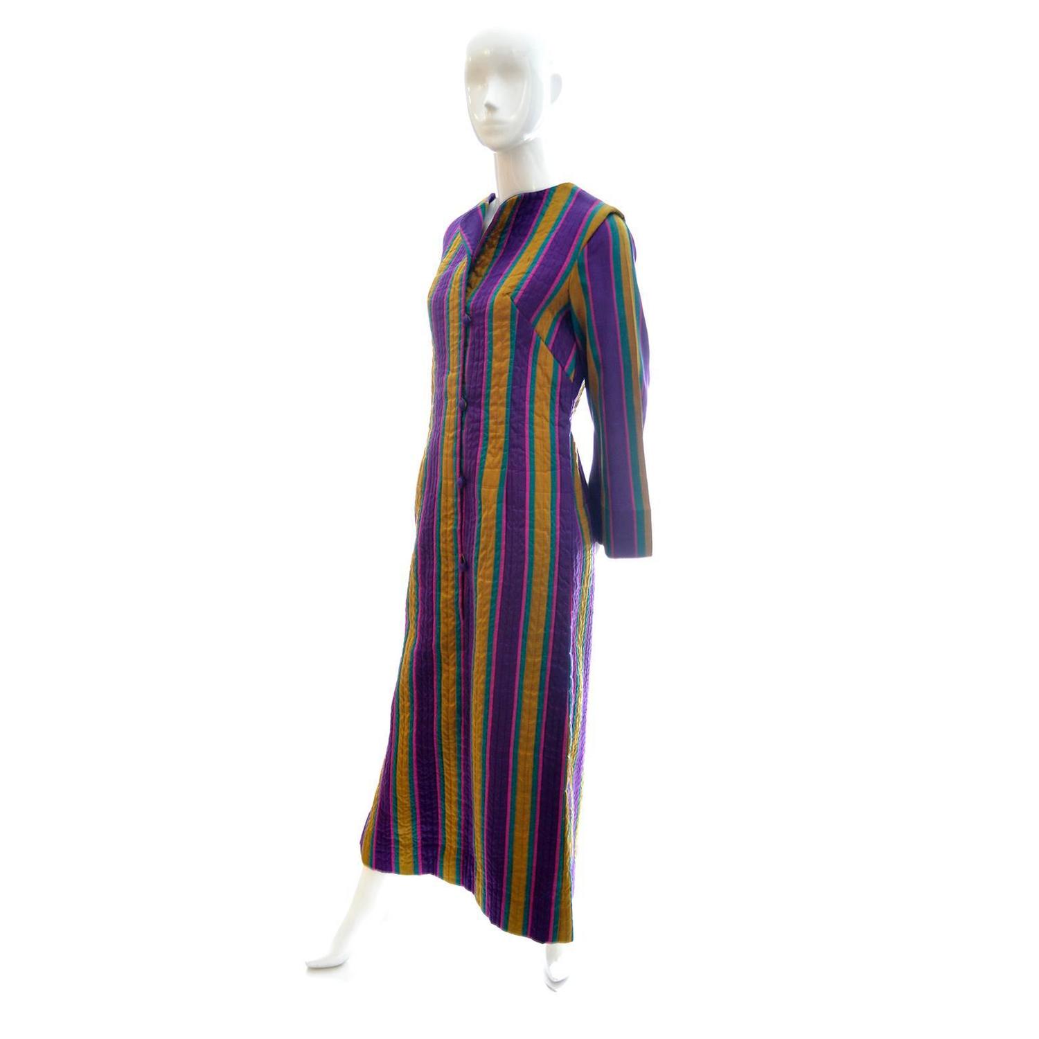 Vintage Silk Caftan Saks Fifth Avenue Stripes Sash 1970s Bohemian Kaftan For Sale at 1stdibs