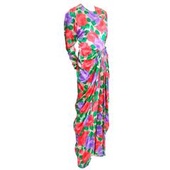 Galanos Silk Vintage Dress Floral Draping Lined Exquisite Formal Gown 2