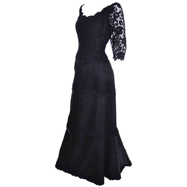 Helen Morley Bergdorf Goodman Vintage Dress Evening Gown in Lace and Satin  For Sale at 1stDibs