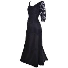 Helen Morley Bergdorf Goodman Vintage Dress Lace Satin RhinestonesEvening Gown 10