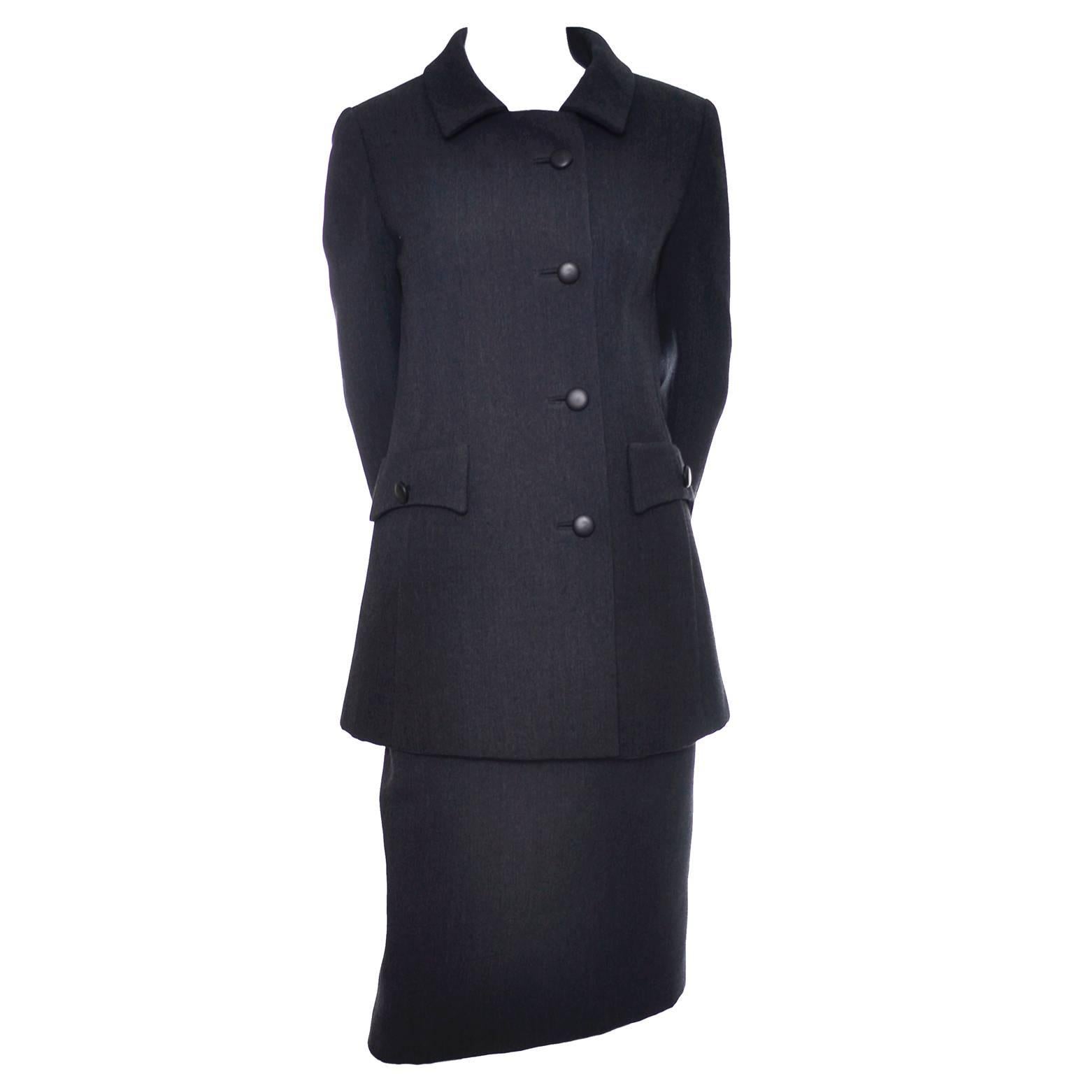 1960s Ben Zuckerman Vintage Suit Skirt Jacket Gray Structured Wool Lined 4/6