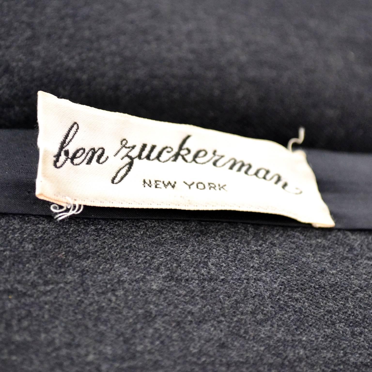 1960s Ben Zuckerman Vintage Suit Skirt Jacket Gray Structured Wool Lined 4/6 1