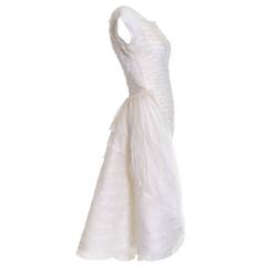 1950s William Cahill Beverly Hills Pleated Organza Vintage Wedding Dress Train