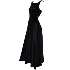 Tadashi Shoji Vintage Dress Black Satin Velvet Evening Gown Rhinestones 6