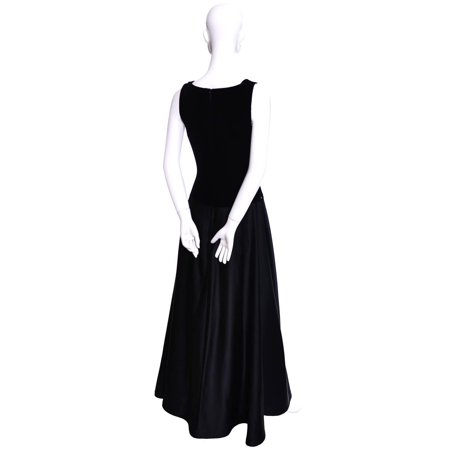 Tadashi Shoji Vintage Dress Black Satin Velvet Evening Gown Rhinestones ...