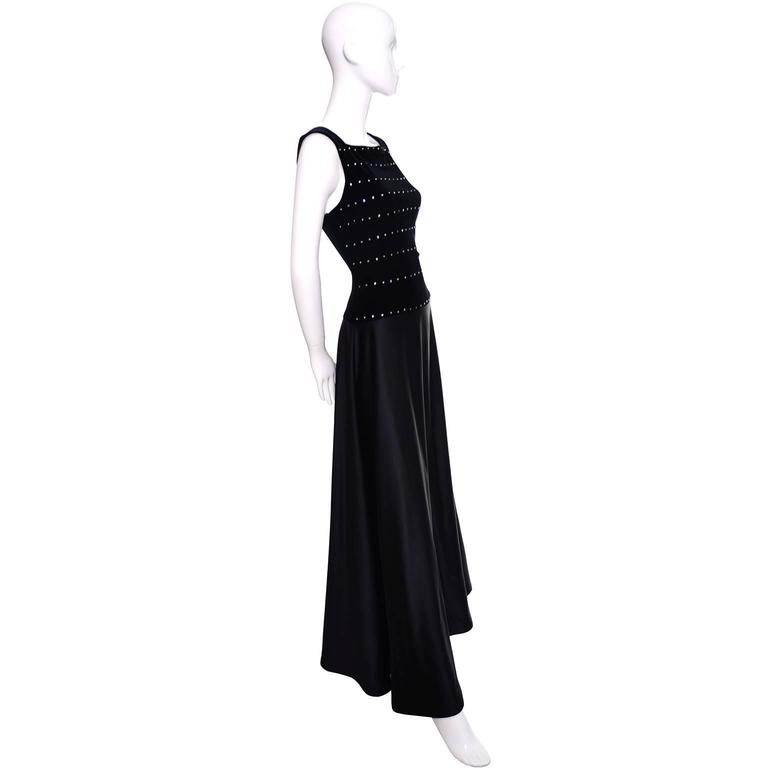 ワンピース vintage TADASHI velour design long dress Vintage 90s Tadashi Shoji Black Velvet Striped Sheer full