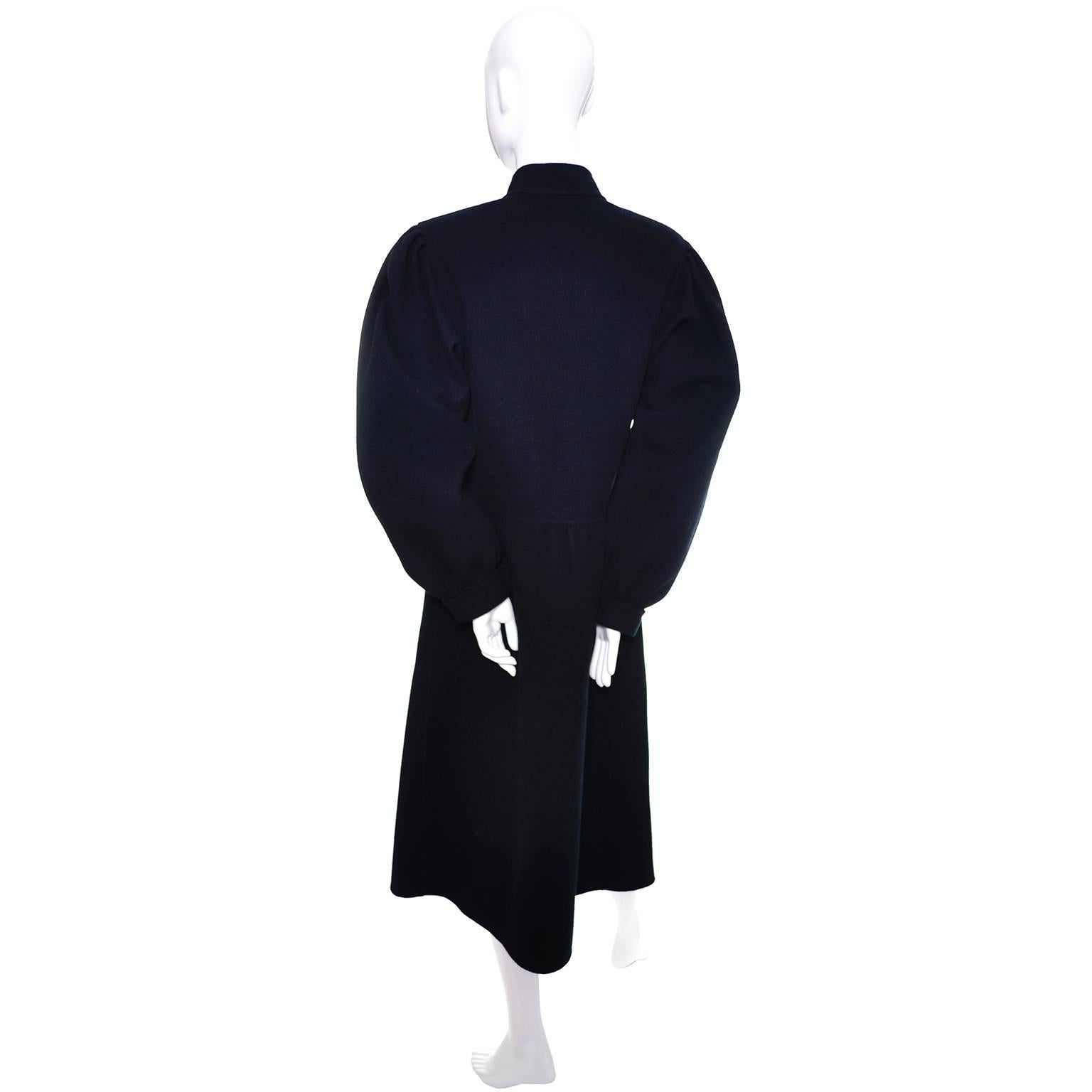 1980s Salvatore Ferragamo Vintage Black Wool Coat or Coat Dress Italy 10 In Excellent Condition For Sale In Portland, OR