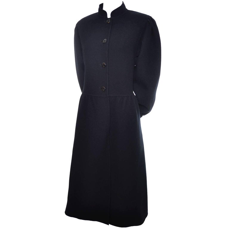 1980s Salvatore Ferragamo Vintage Black Wool Coat or Coat Dress Italy ...