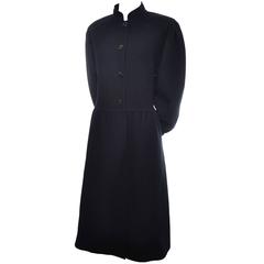 1980s Salvatore Ferragamo Vintage Black Wool Coat or Coat Dress Italy 10 1