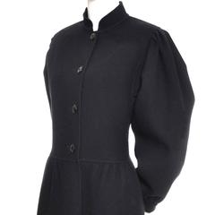 1980s Salvatore Ferragamo Vintage Black Wool Coat or Coat Dress Italy 10