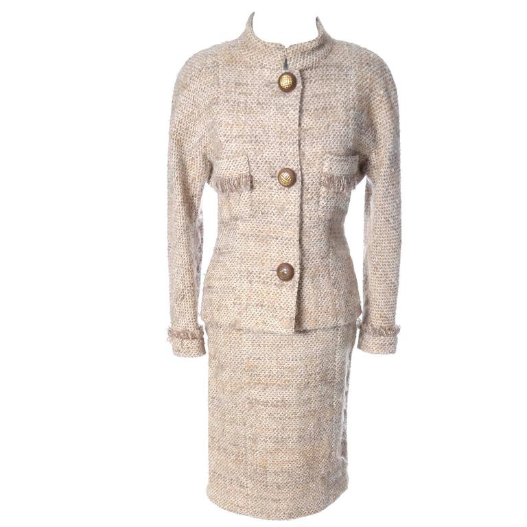 Documented F/W 1988 Vintage Chanel Boutique Skirt Suit Boucle Wool Fringe  at 1stDibs