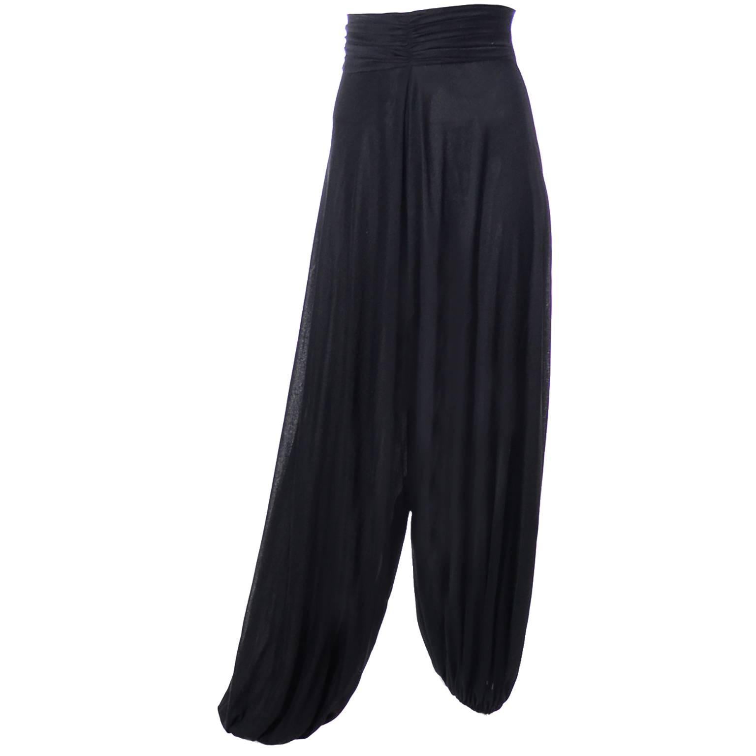 1970s Emilio Pucci Vintage Black Jersey Harem Pants Made in Italy Size 6/8