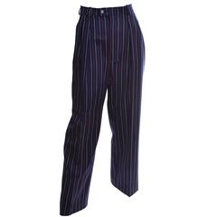 Yves Saint Laurent YSL Vintage Trousers High Waisted Pants Red White Blue 6/8 7