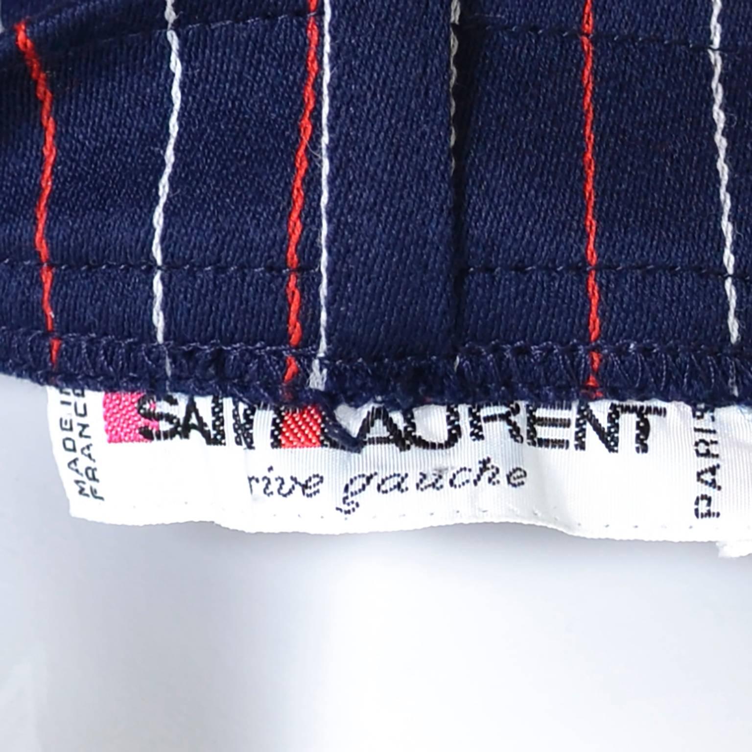Black Yves Saint Laurent YSL Vintage Trousers High Waisted Pants Red White Blue 6/8