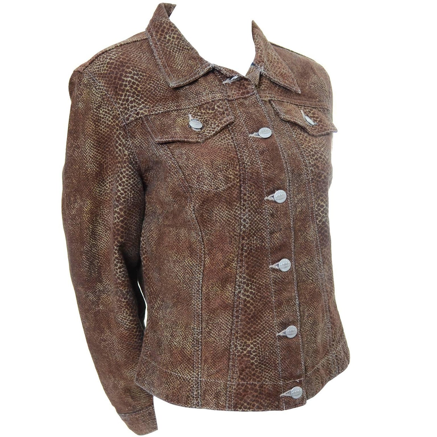 1990s Todd Oldham Vintage Denim Style Jacket Snakeskin Print Size
