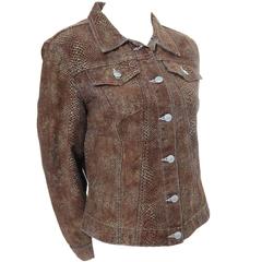 1990s Todd Oldham Vintage Denim Style Jacket Snakeskin Print Size Medium 12