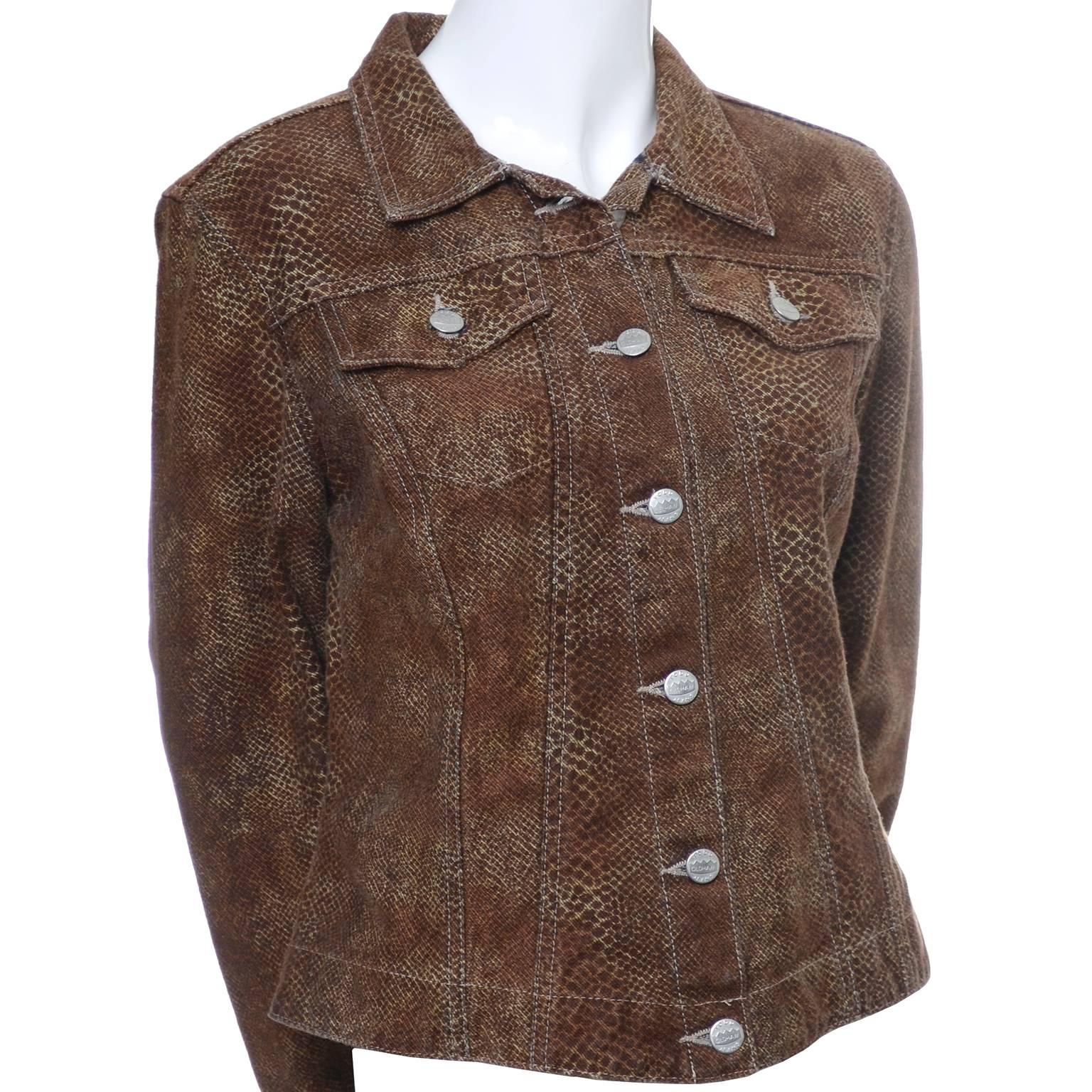 1990s Todd Oldham Vintage Denim Style Jacket Snakeskin Print Size Medium In Excellent Condition In Portland, OR