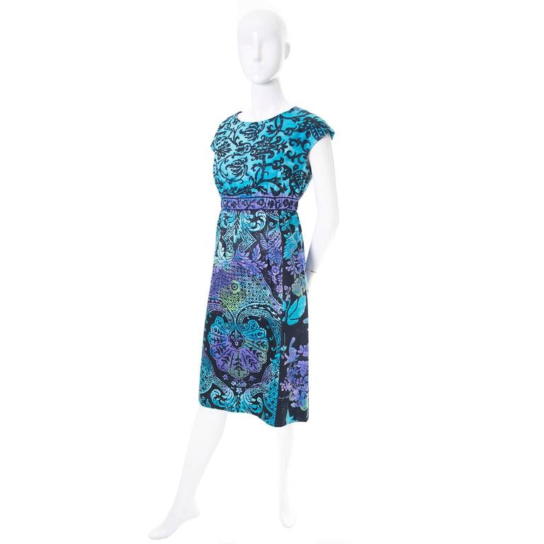 1970s Dress From Dynasty in Blue Purple Batik Cotton Size 6/8 For Sale ...