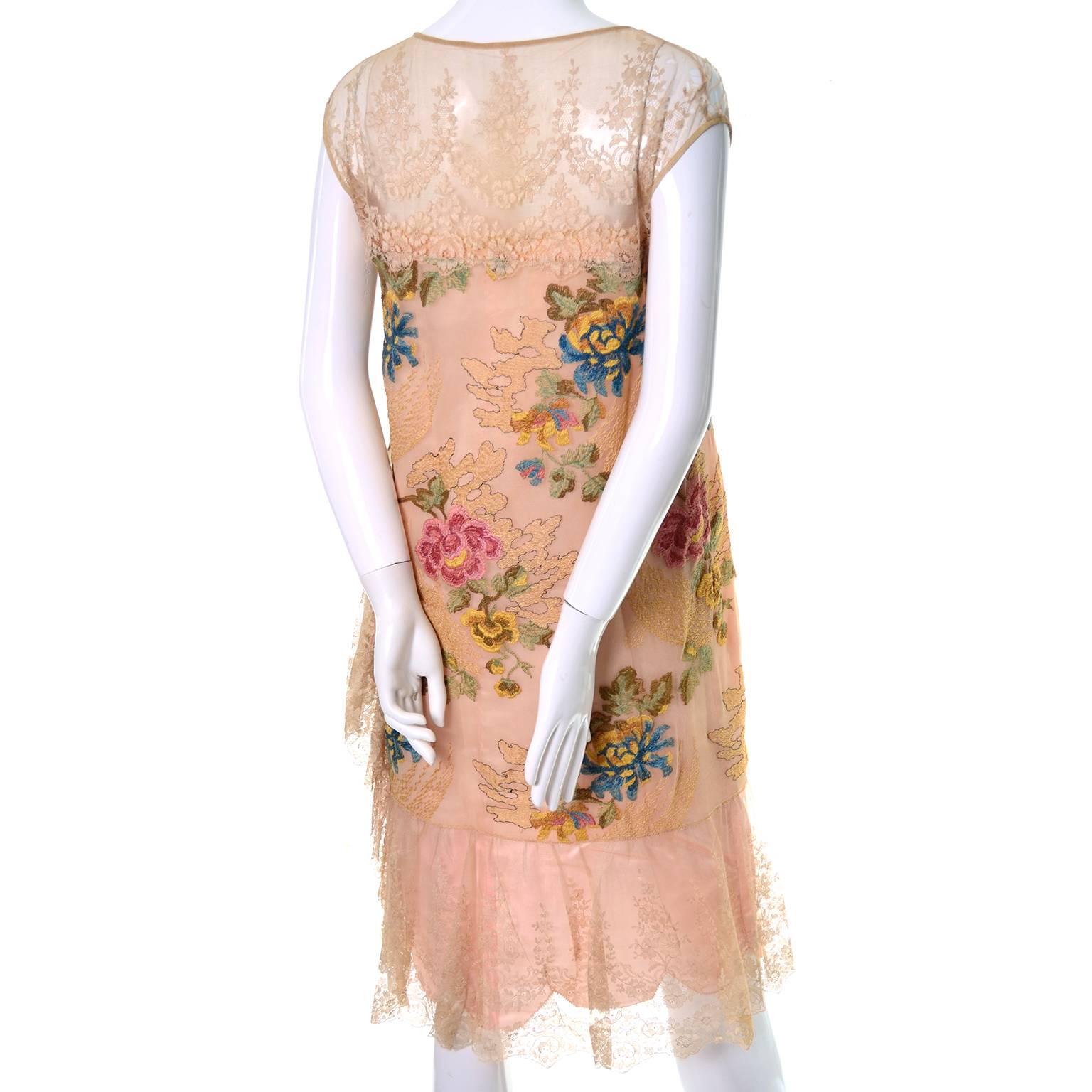 Beige H. Liebes & Co 1920s Vintage Dress Lace Silk Floral Embroidery Original Photo