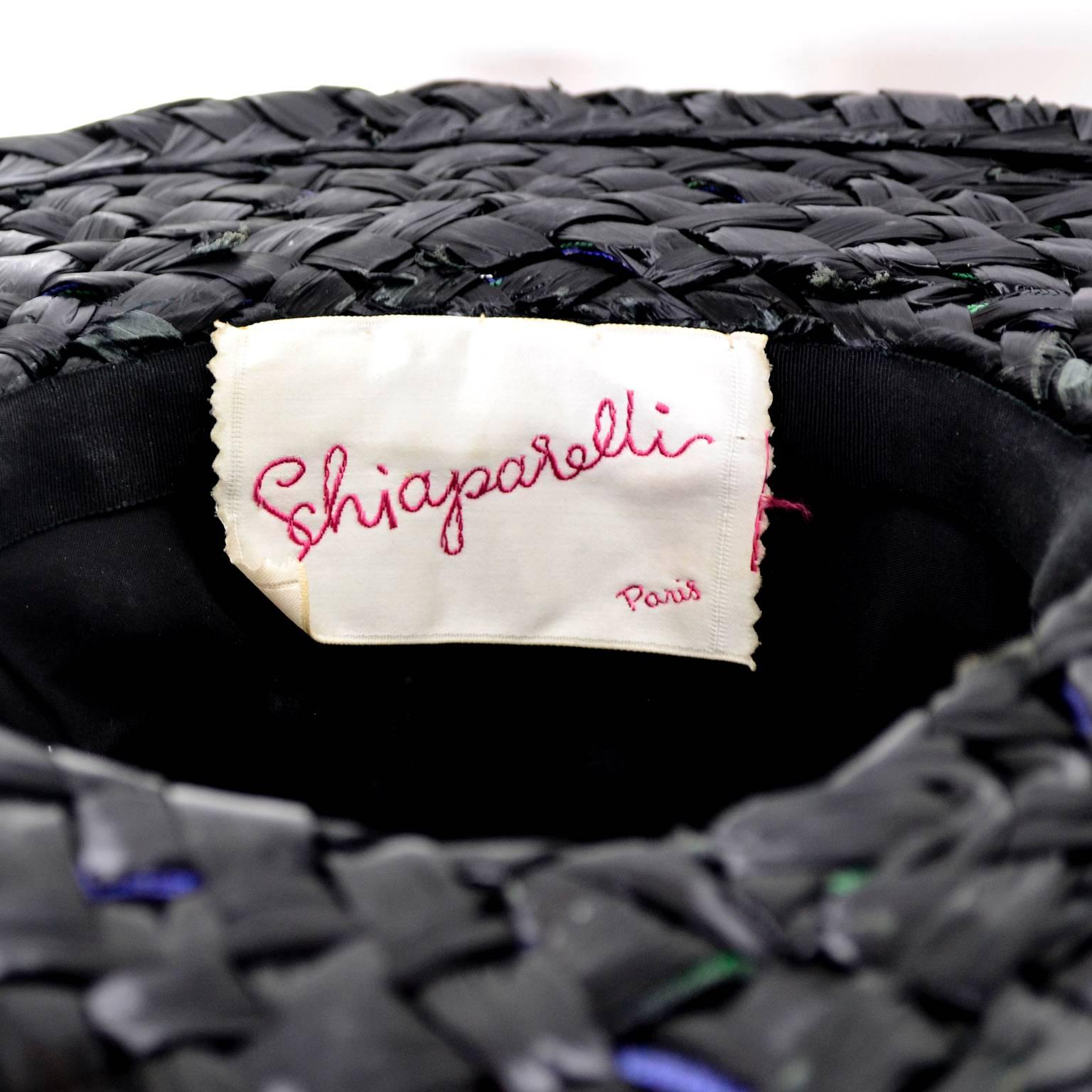 Schiaparelli Paris 1960s Vintage Hat Straw Raw Silk 23