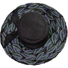 Schiaparelli Paris 1960s Vintage Hat Straw Raw Silk 23"