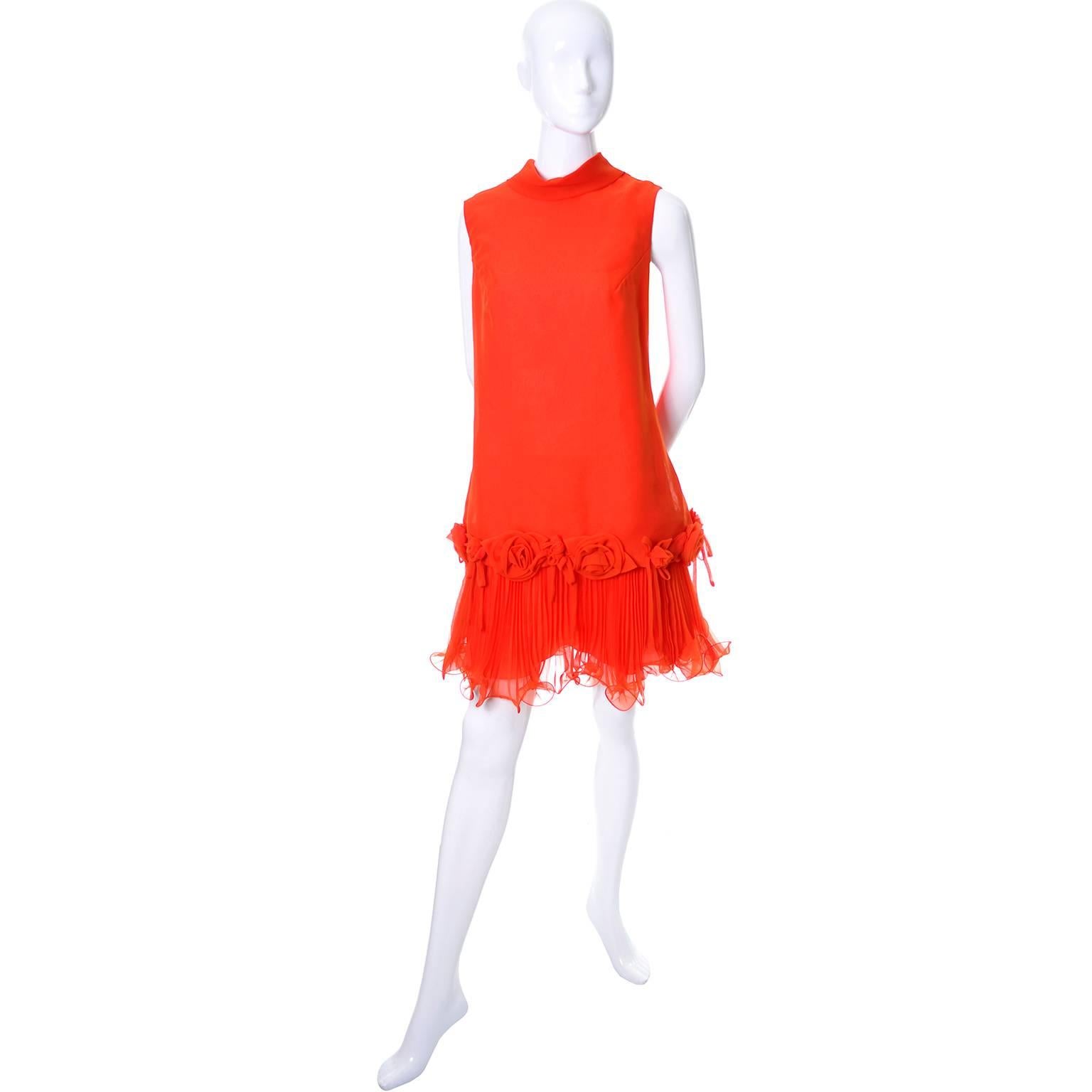 New Dupuis Jack Bryan Vintage Dress Dead Stock W/ Tags Tomato Red Chiffon 1960s In New Condition In Portland, OR