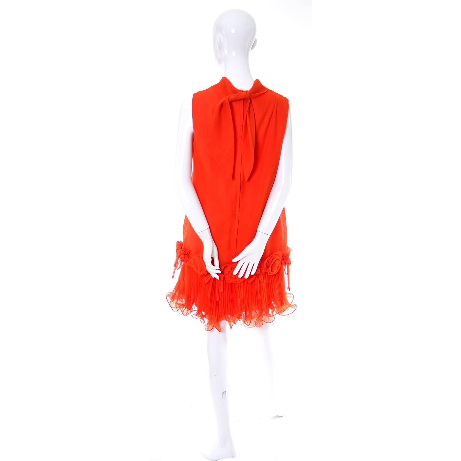 Women's New Dupuis Jack Bryan Vintage Dress Dead Stock W/ Tags Tomato Red Chiffon 1960s