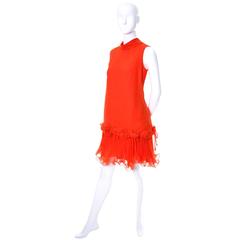 Neu Dupuis Jack Bryan Vintage Kleid Dead Stock W / Tags Tomate rot Chiffon 1960er Jahre