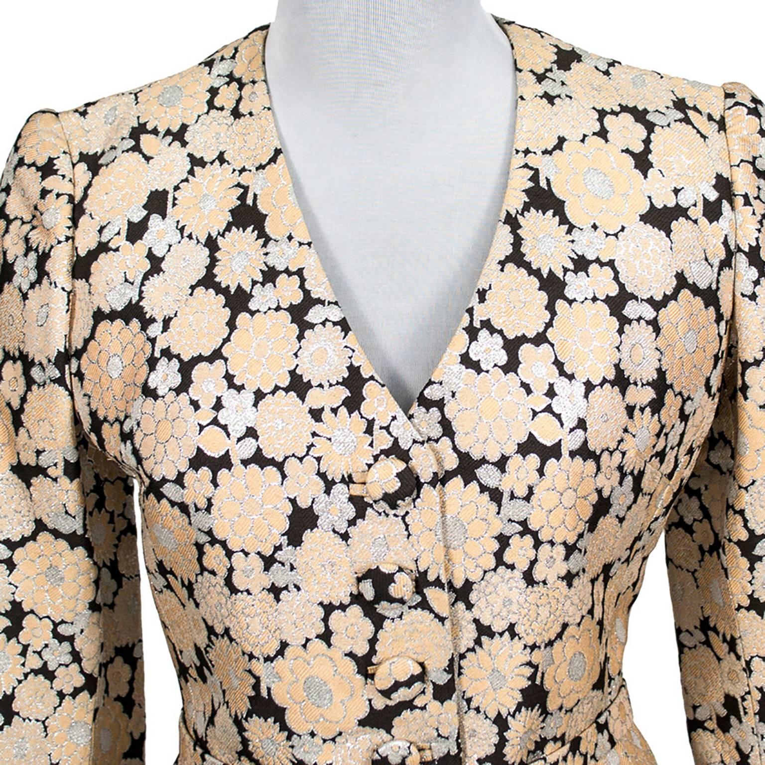 Women's 1960s Metallic Vintage Brocade Skirt Suit from Prominent Estate Size 4/6