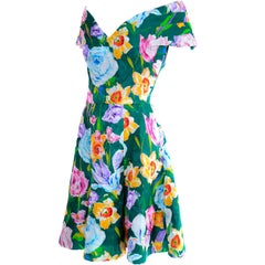 Arnold Scaasi Vintage Dress Off Shoulder Floral Organza over Green silk 