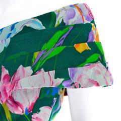 Arnold Scaasi Vintage Dress Off Shoulder Floral Organza over Green silk