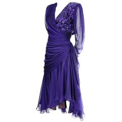 Dramatic Tadashi Shoji Vintage Dress Purple Sequins 1980s Size 12